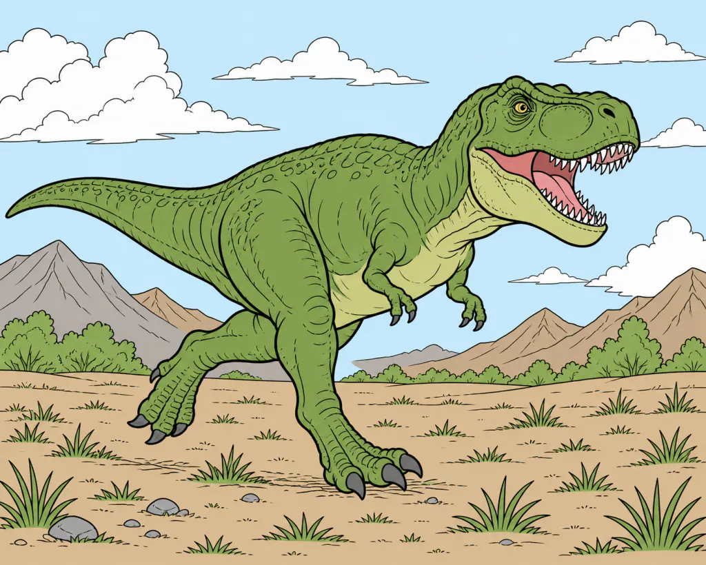Dinosaur coloring page preview in a kids coloring app with no ads