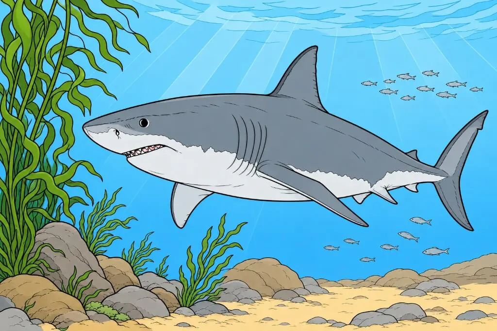 Ocean whale and sea life coloring page preview in a safe offline coloring app for kids