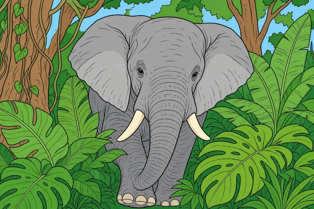 Wild Mammals lion and elephant coloring page preview in a kids coloring app with no ads